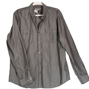 Express Mens Button Down Shirt XL Black Gray Stripe Roll Tab Sleeves Cotton
